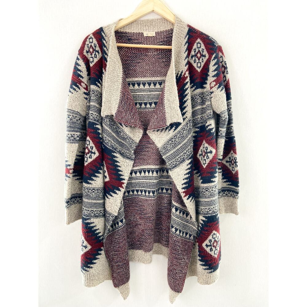 Women's Aztec Southwestern Knit Cardigan Sweater size S/M Open Front Waterfall